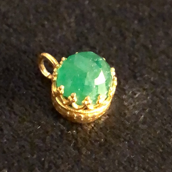 Emerald Crown Pendant/Gold Plated Sterling Silver / Raw Faceted Emerald NWT - Picture 3 of 7